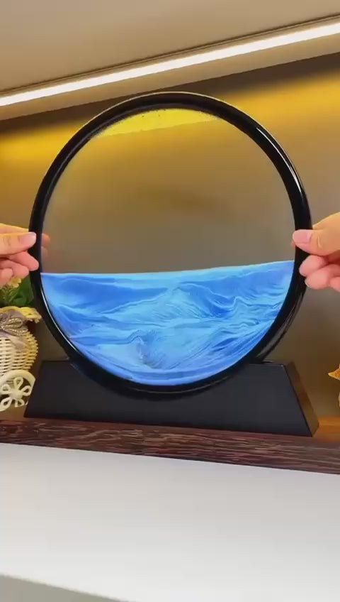 3D Moving Sand Art Picture – Round Glass Ocean Sandscape Hourglass Quicksand Painting Home Decor