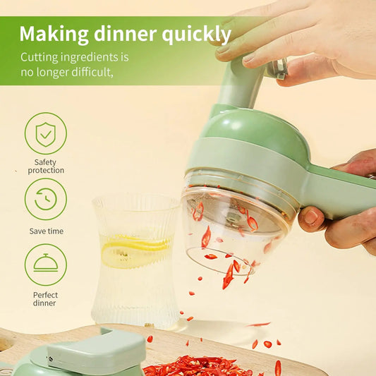 4-in-1 Electric Vegetable Cutter – Chop, Slice, Mince & Mash Garlic, Onion & More