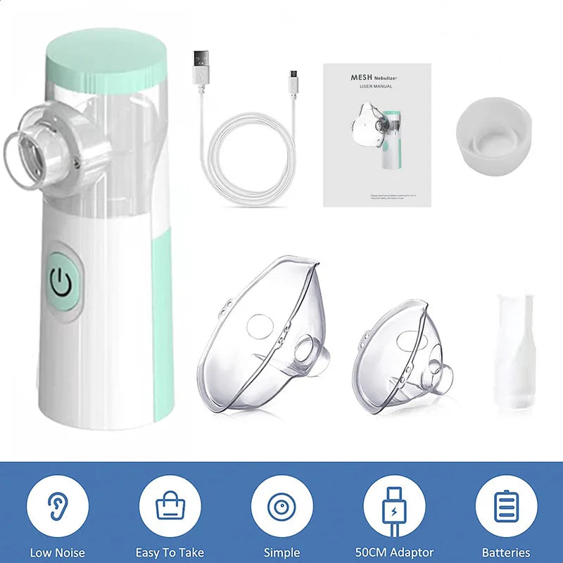 Portable Silent Mesh Nebulizer – Handheld Mini Inhaler for Asthma, Cough & Cold Relief | Medical Humidifier for Kids & Adults