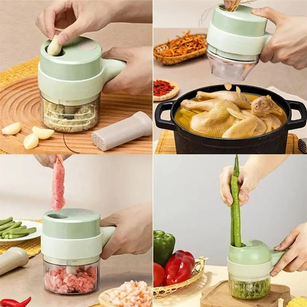4-in-1 Electric Vegetable Cutter – Chop, Slice, Mince & Mash Garlic, Onion & More