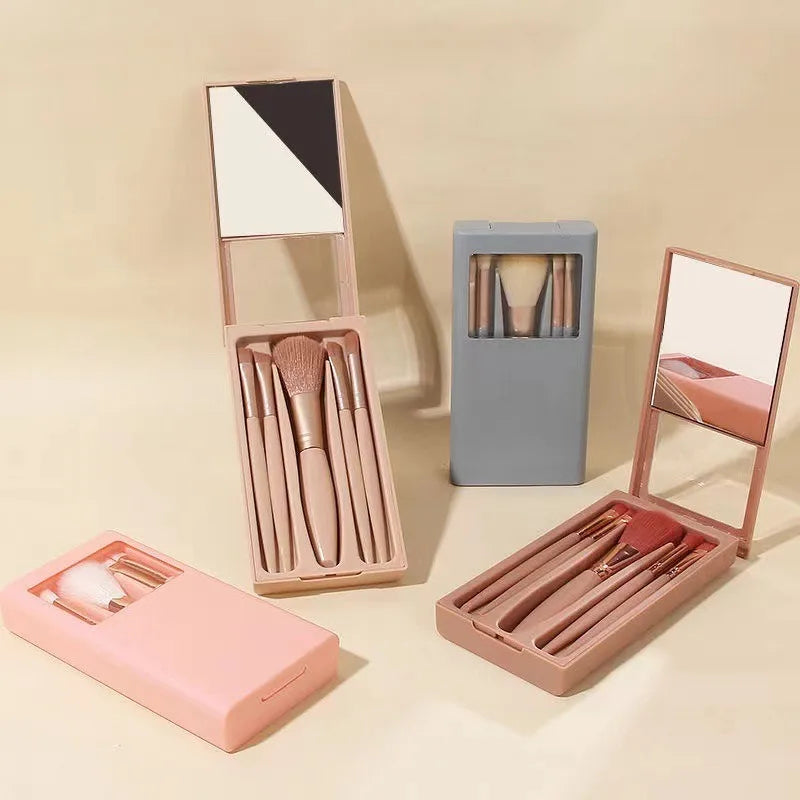 5-Piece Makeup Brush Set with Travel Storage Case and Portable Design