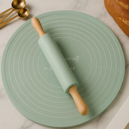 Non-Stick Silicone Dough Rolling Mat with Rolling Pin