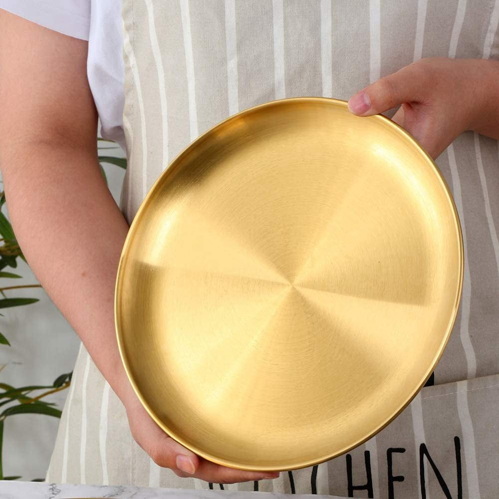 Golden Stainless Steel Round Serving Tray