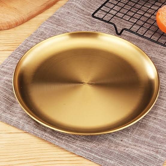 Golden Stainless Steel Round Serving Tray