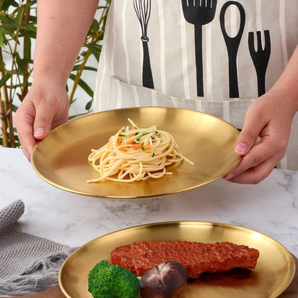 Golden Stainless Steel Round Serving Tray
