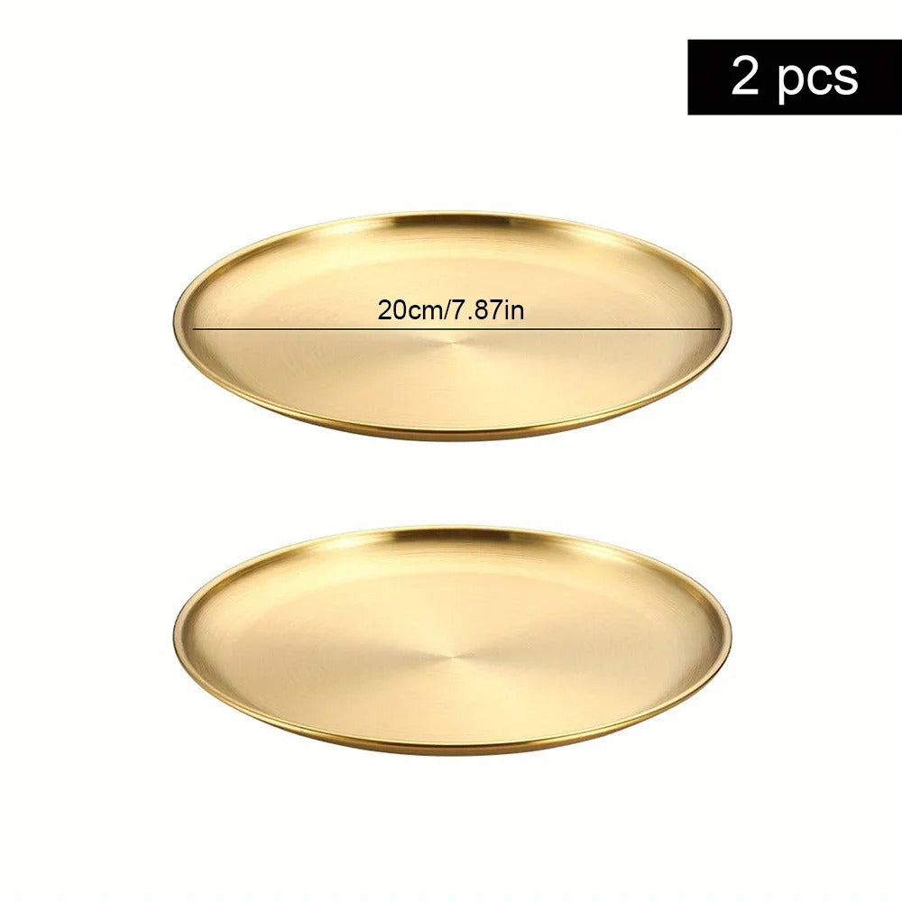 Golden Stainless Steel Round Serving Tray