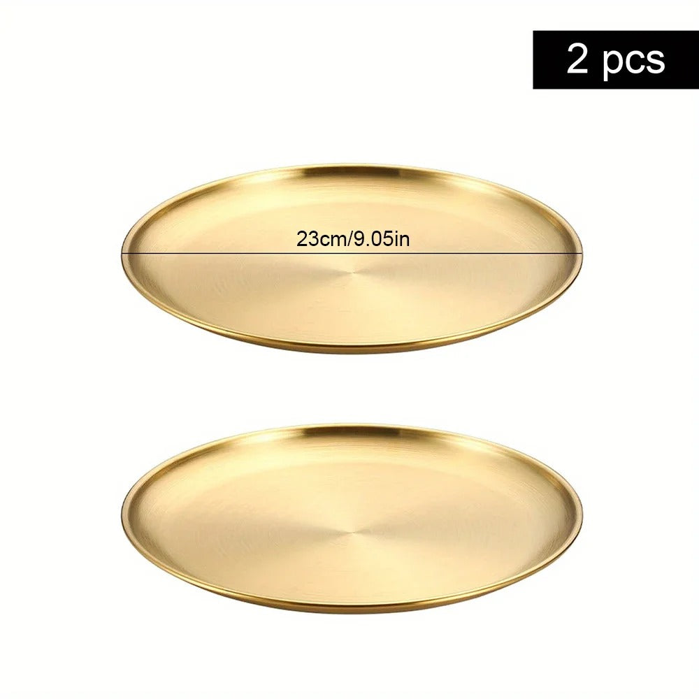 Golden Stainless Steel Round Serving Tray