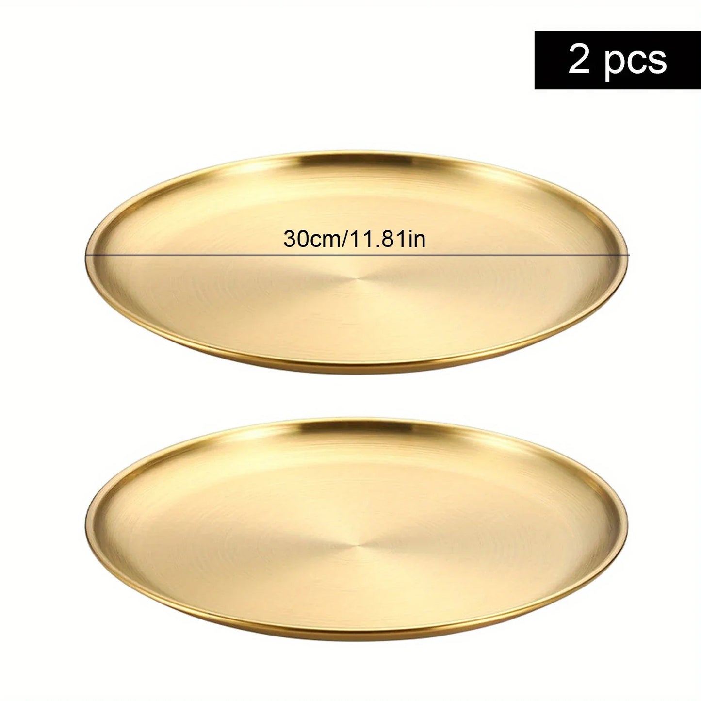 Golden Stainless Steel Round Serving Tray