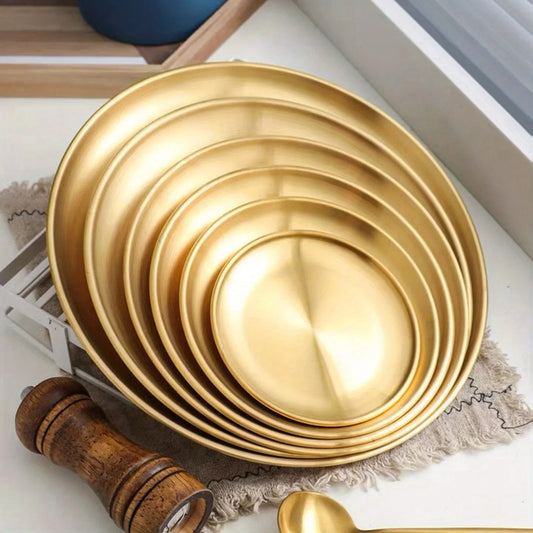 Golden Stainless Steel Round Serving Tray