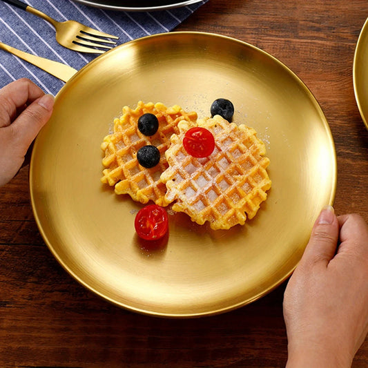 Golden Stainless Steel Round Serving Tray