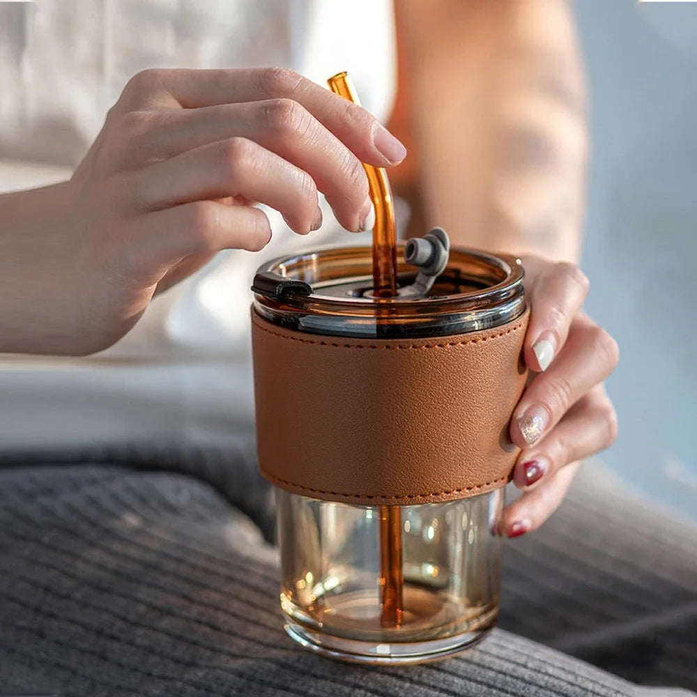 Gorgeous Glass Cup With Straw