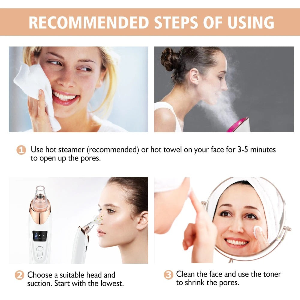 Blackhead Remover Vacuum Suction USB Rechargeable Facial Pore Cleaner